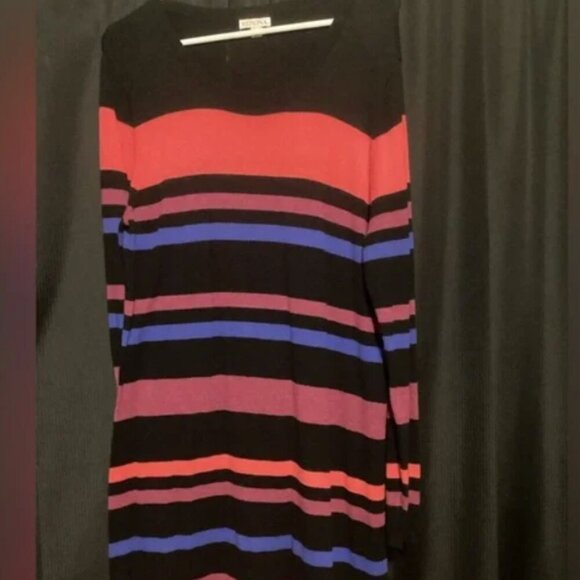 GUC Merona Sweater Dress Long Sleeve Black w/Colorful Stripes Women's XL - Picture 2 of 5
